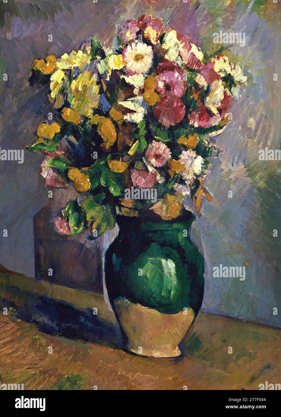 Still Life with Flowers in an Olive Jar, c.1880 (oil on canvas) by Cezanne, Paul (1839-1906) / French Stock Vector