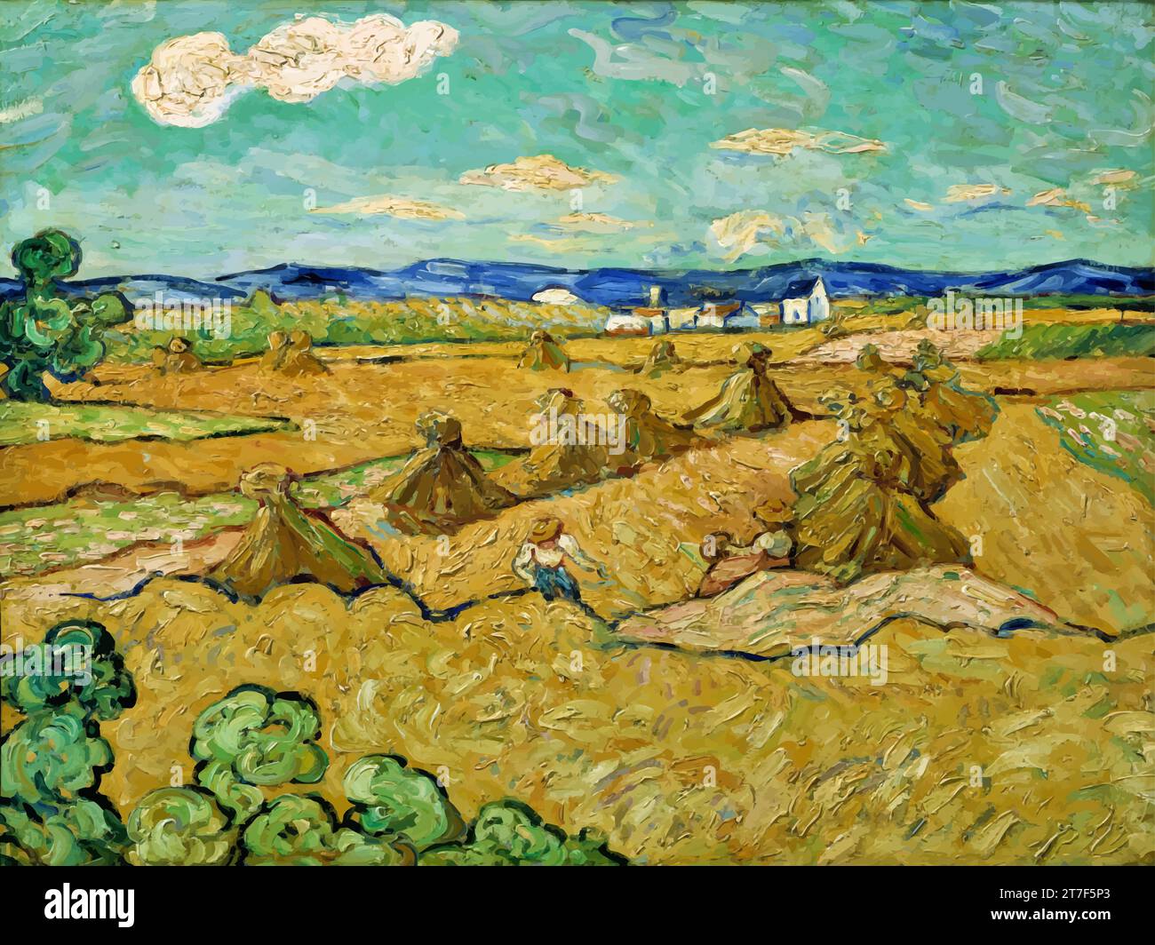 The Haystacks (oil on canvas) by Gogh, Vincent van (1853-90) (after) / Dutch Stock Vector