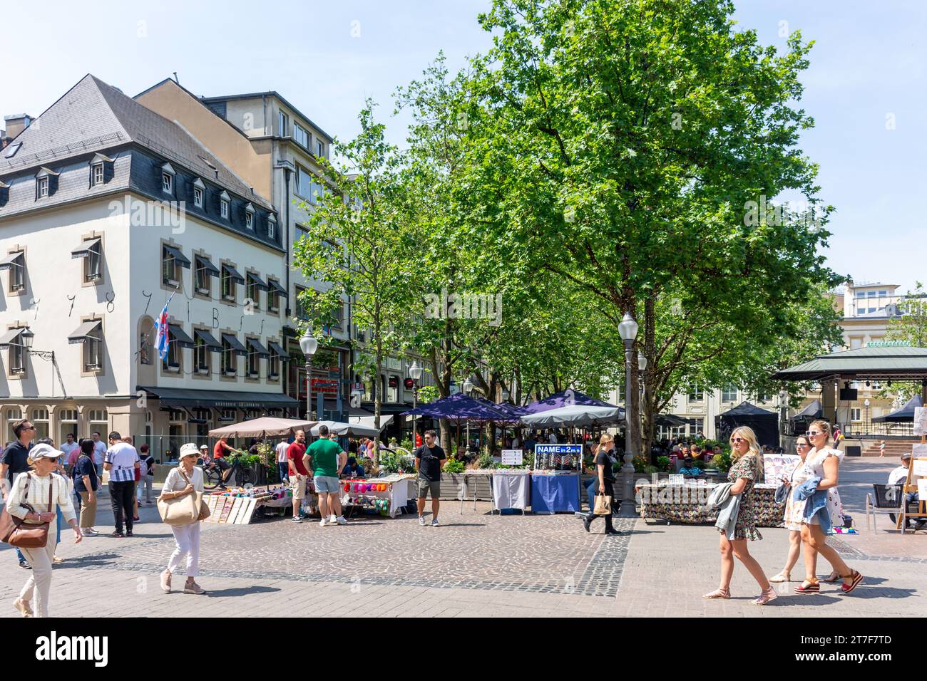 Handicraft stalls, Place d'Armes, Ville Haute, City of Luxembourg, Luxembourg Stock Photo