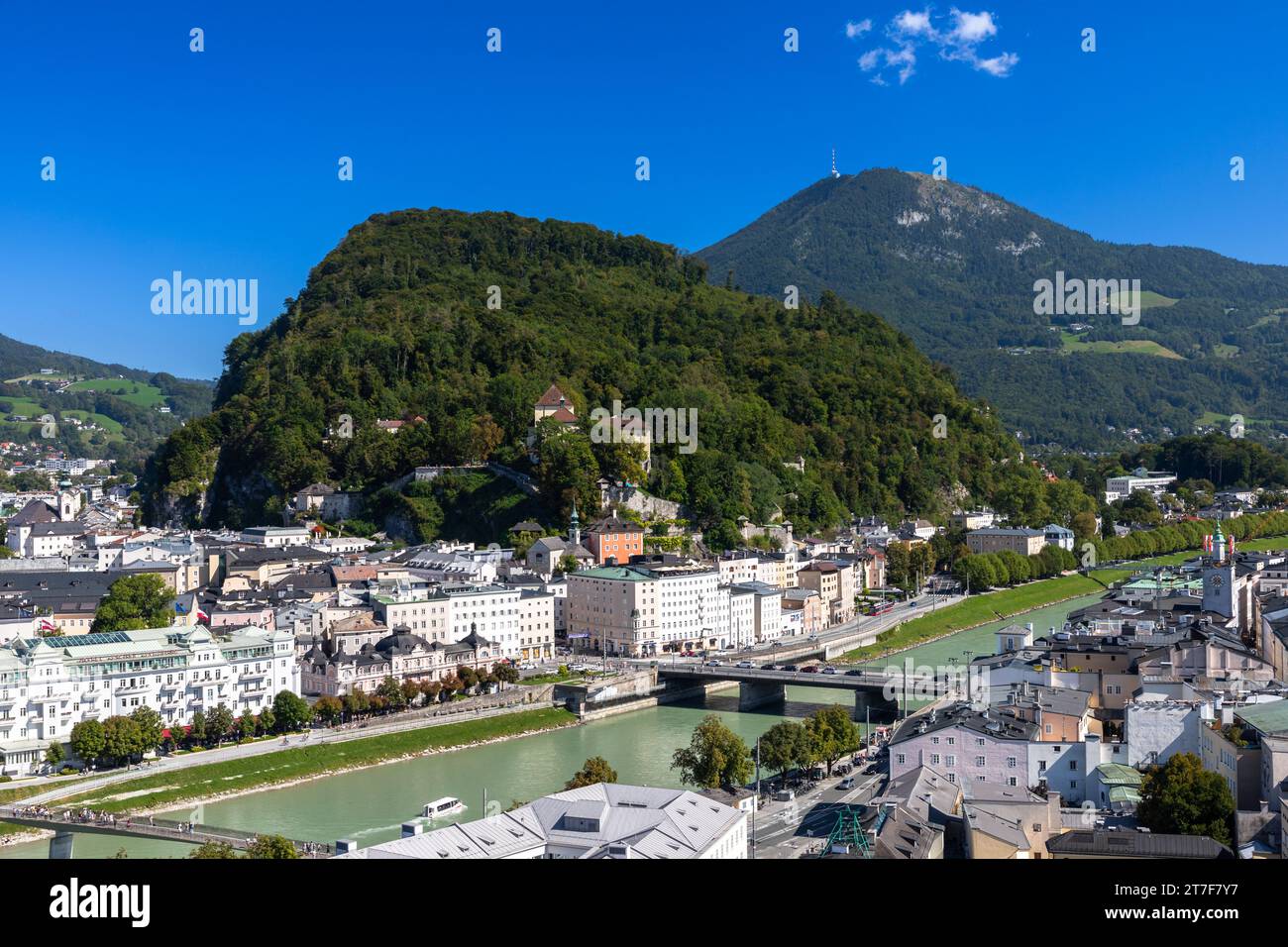 View of Kapuzinerberg hill from Moenchsberg in Salzburg, Austria Stock Photo