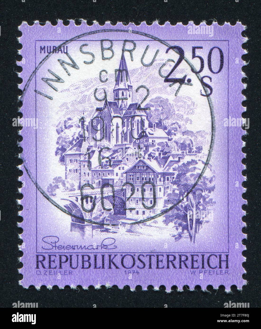 AUSTRIA - CIRCA 1974: stamp printed by Austria, shows Murau, circa 1974 Stock Photo