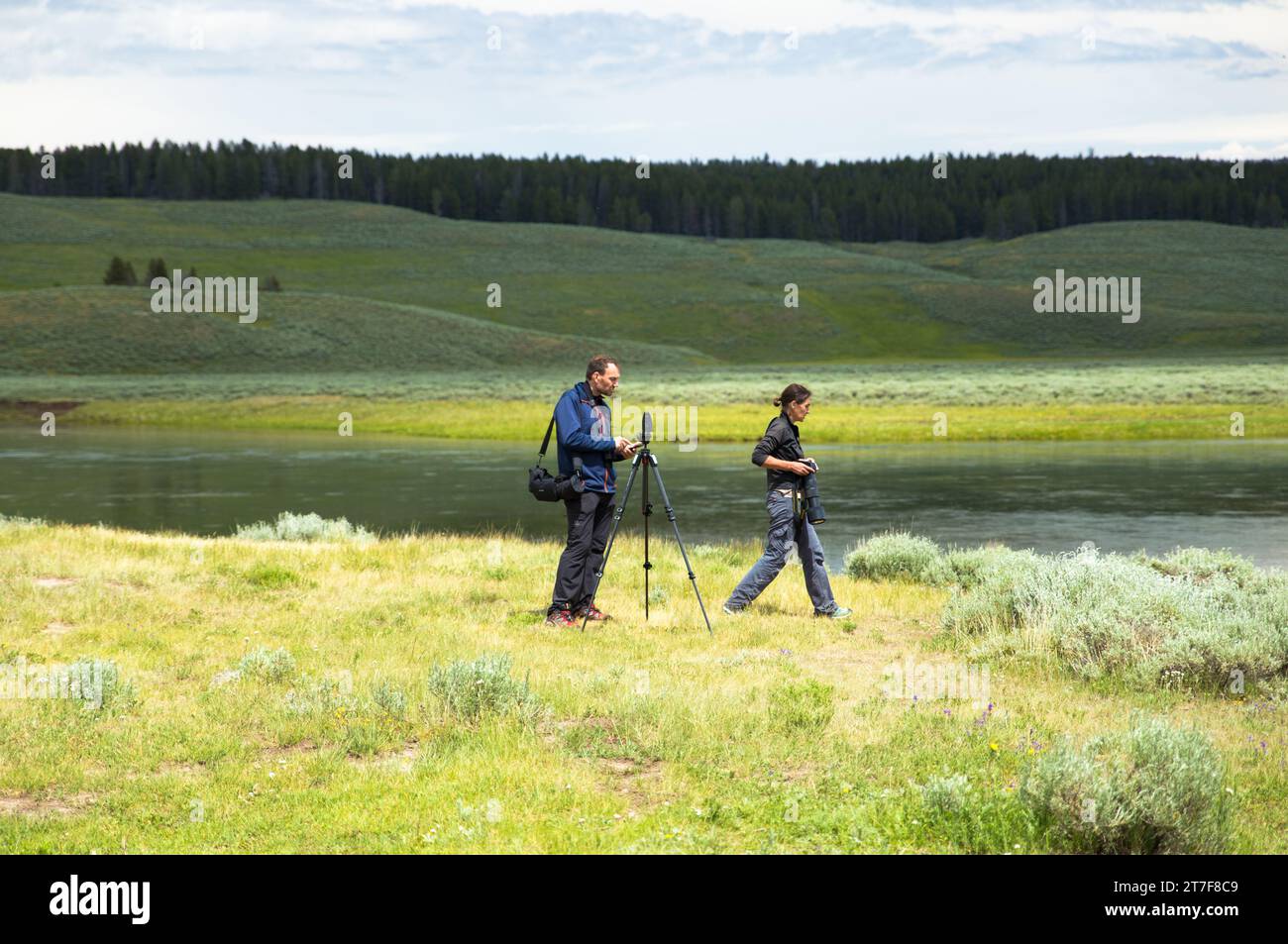 Yellowstone, America–June 14,2016:two photographers working in the wild Stock Photo