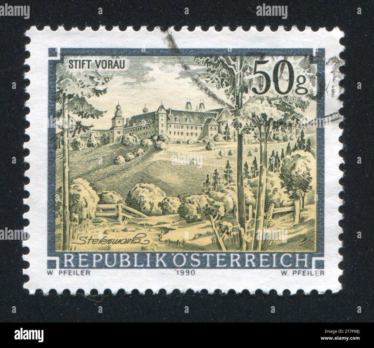 AUSTRIA - CIRCA 1990: stamp printed by Austria, shows Vorau abbey in Styria, circa 1990 Stock Photo