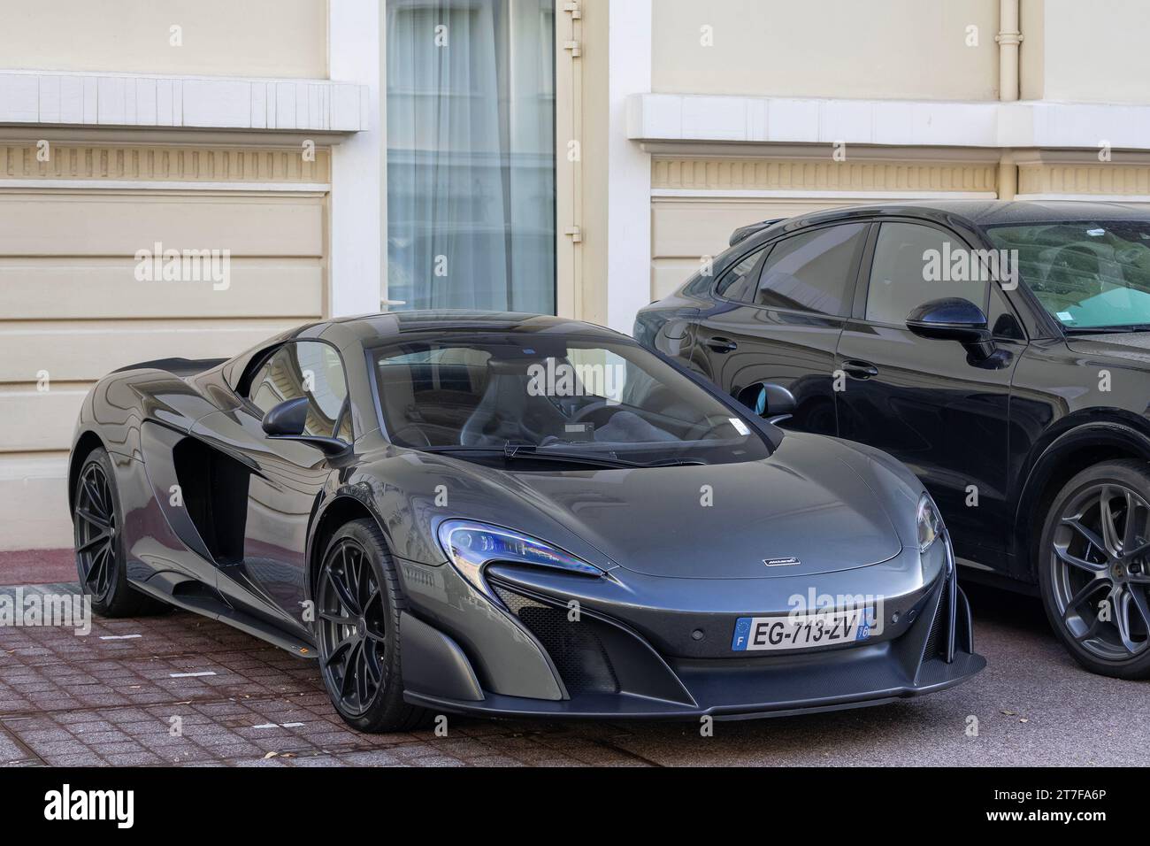 Monte Carlo, Monaco - McLaren 675LT Spider parked on a street. Stock Photo