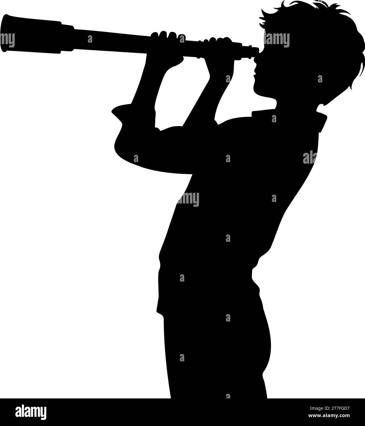 Boy looking through telescope silhouette. Vector illustration Stock Vector