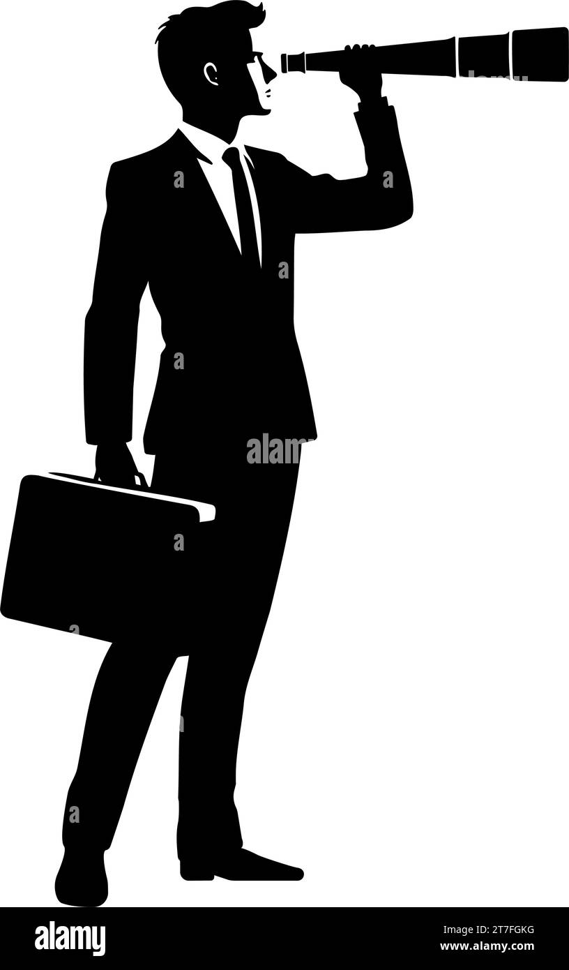 Businessman looking telescope silhouette. Forecast, vision in business concept. Vector illustration Stock Vector