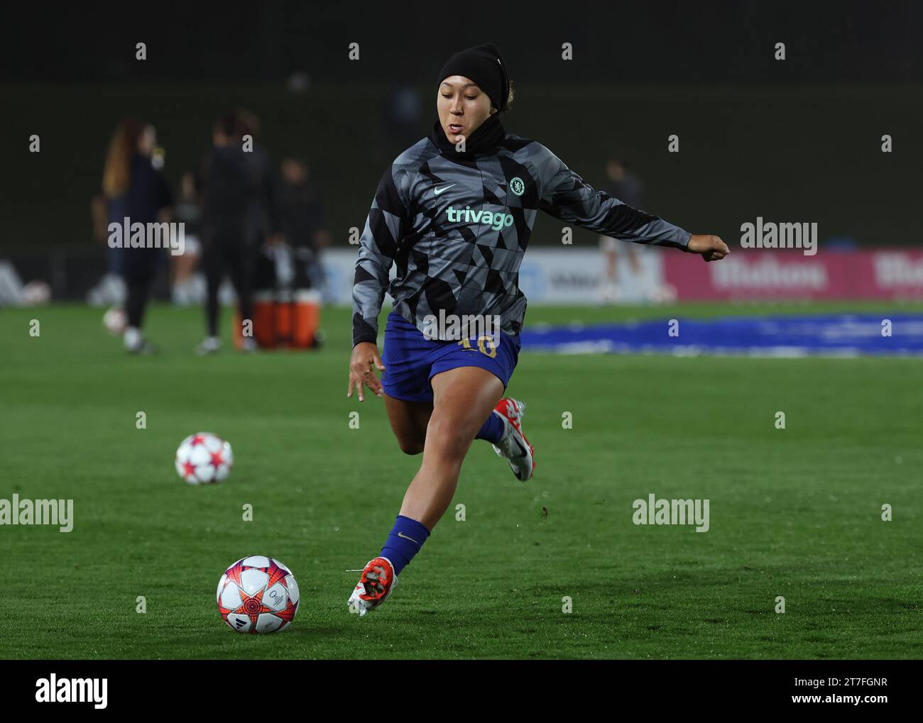 Chelsea's Lauren James warming up before the UEFA Women's Champions League Group D match at the Estadio Alfredo Di Stefano in Madrid, Spain. Picture date: Wednesday November 15, 2023. Stock Photo