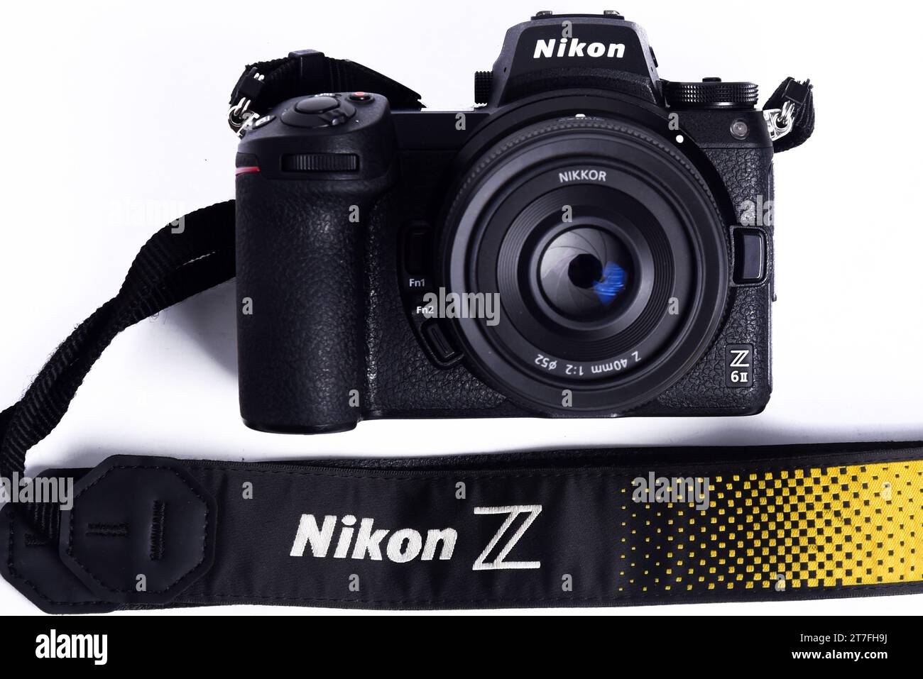 Goiania, Brazil 09 July 2023: Nikon Z6 II (version 2) camera photograph confrontation and competition between cameras. White background. The best mirr Stock Photo