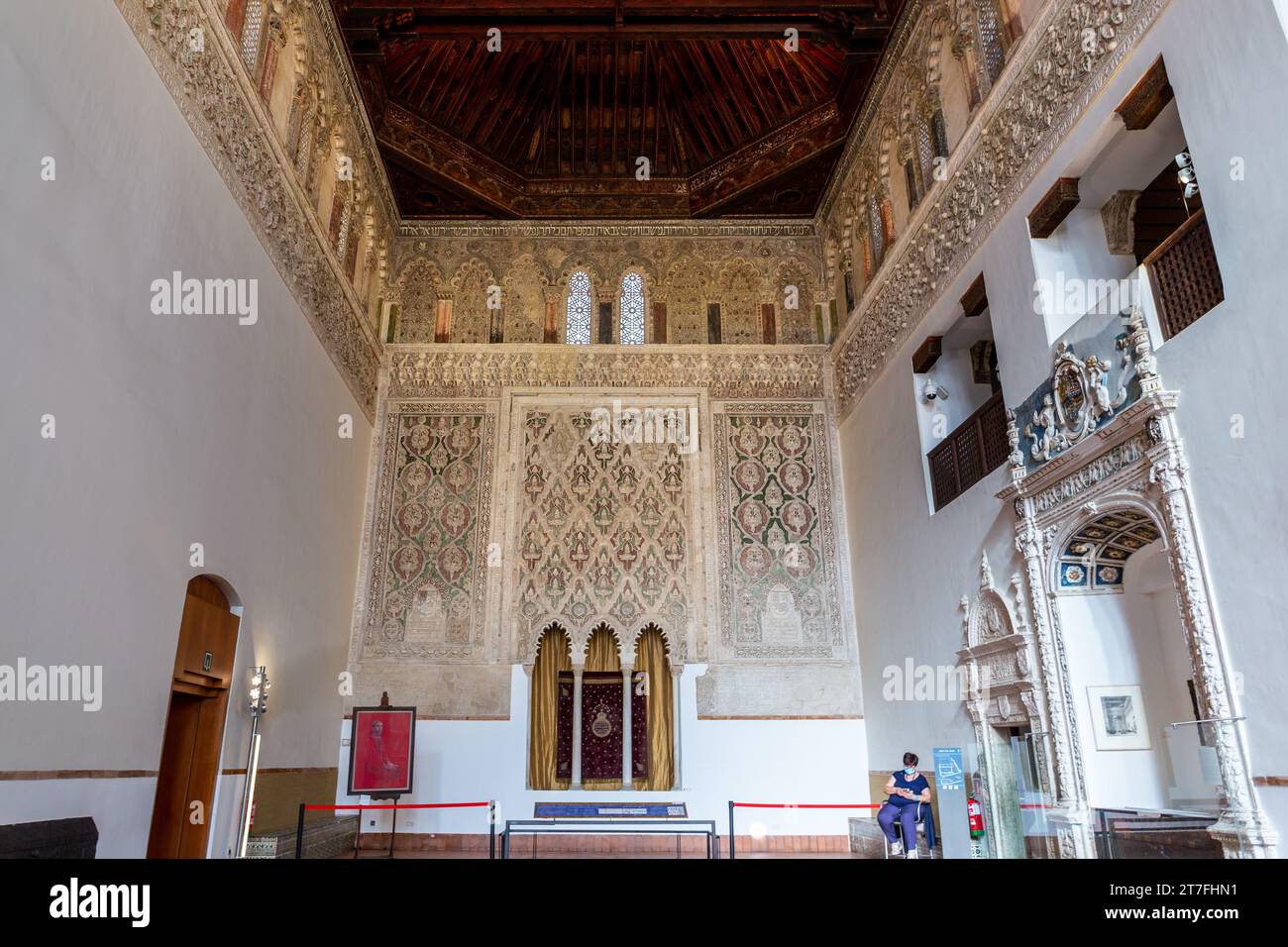 Toledo, Spain, 08.10.21. Synagogue of El Transito (now Sephardic Museum), Islamic-inspired prayer hall with altar and Holy Ark. Stock Photo