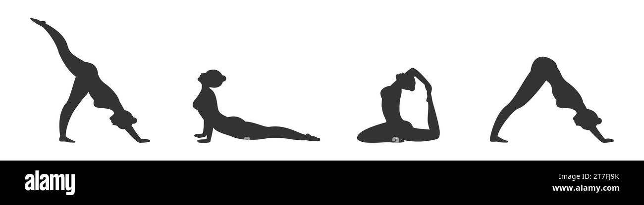 Set in Black Yoga Poses. Icons of Women Doing Yoga. the Concept of  Relaxation, Meditation Stock Vector - Illustration of balance, meditation:  212989271