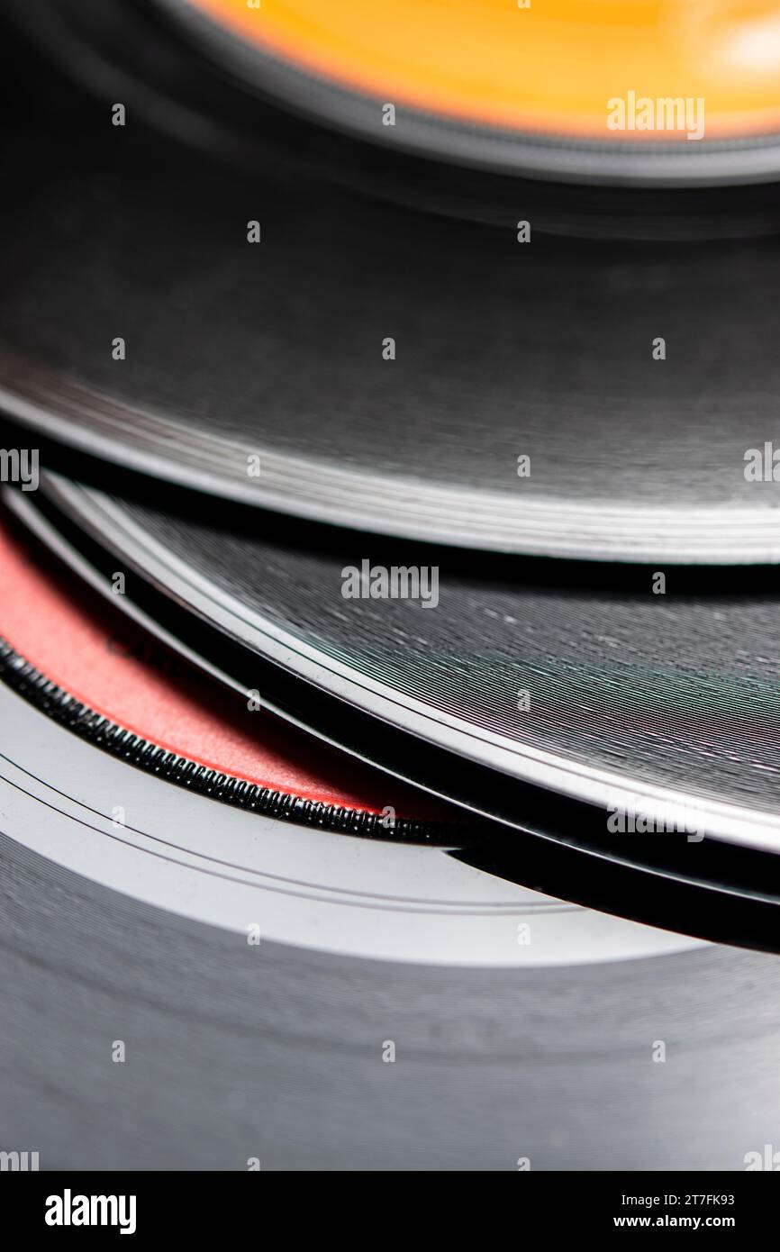 Pile of seven inch vinyl records Stock Photo