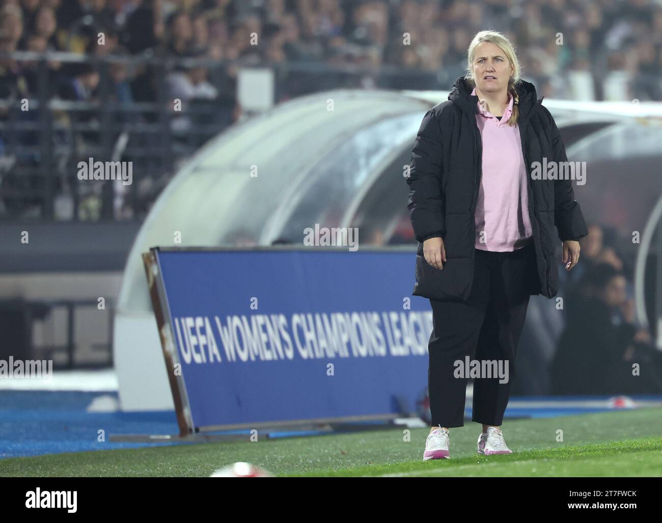 Chelsea manager Emma Hayes on the touchline during the UEFA Women's Champions League Group D match at the Estadio Alfredo Di Stefano in Madrid, Spain. Picture date: Wednesday November 15, 2023. Stock Photo