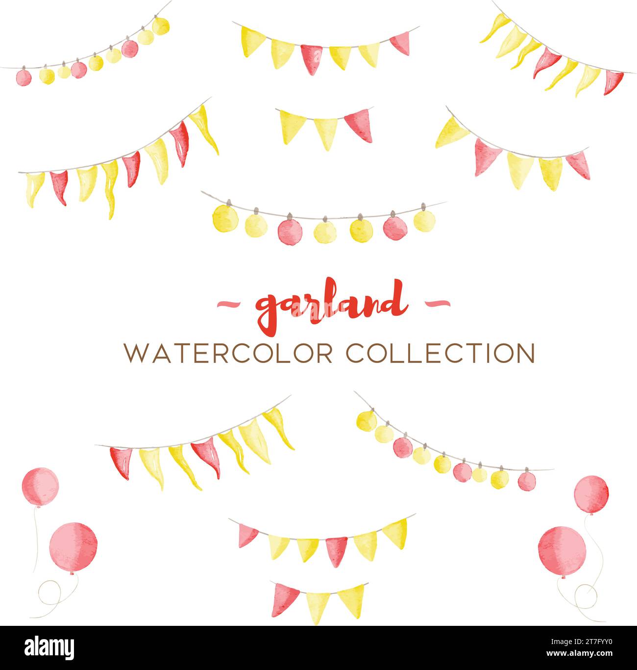watercolor garland ballon collection yellow red for designs and card Stock Vector