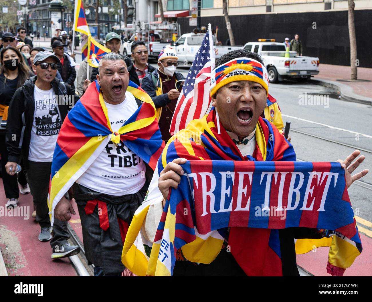 San Francisco, United States. 15th Nov, 2023. Tibetan demonstrators ...