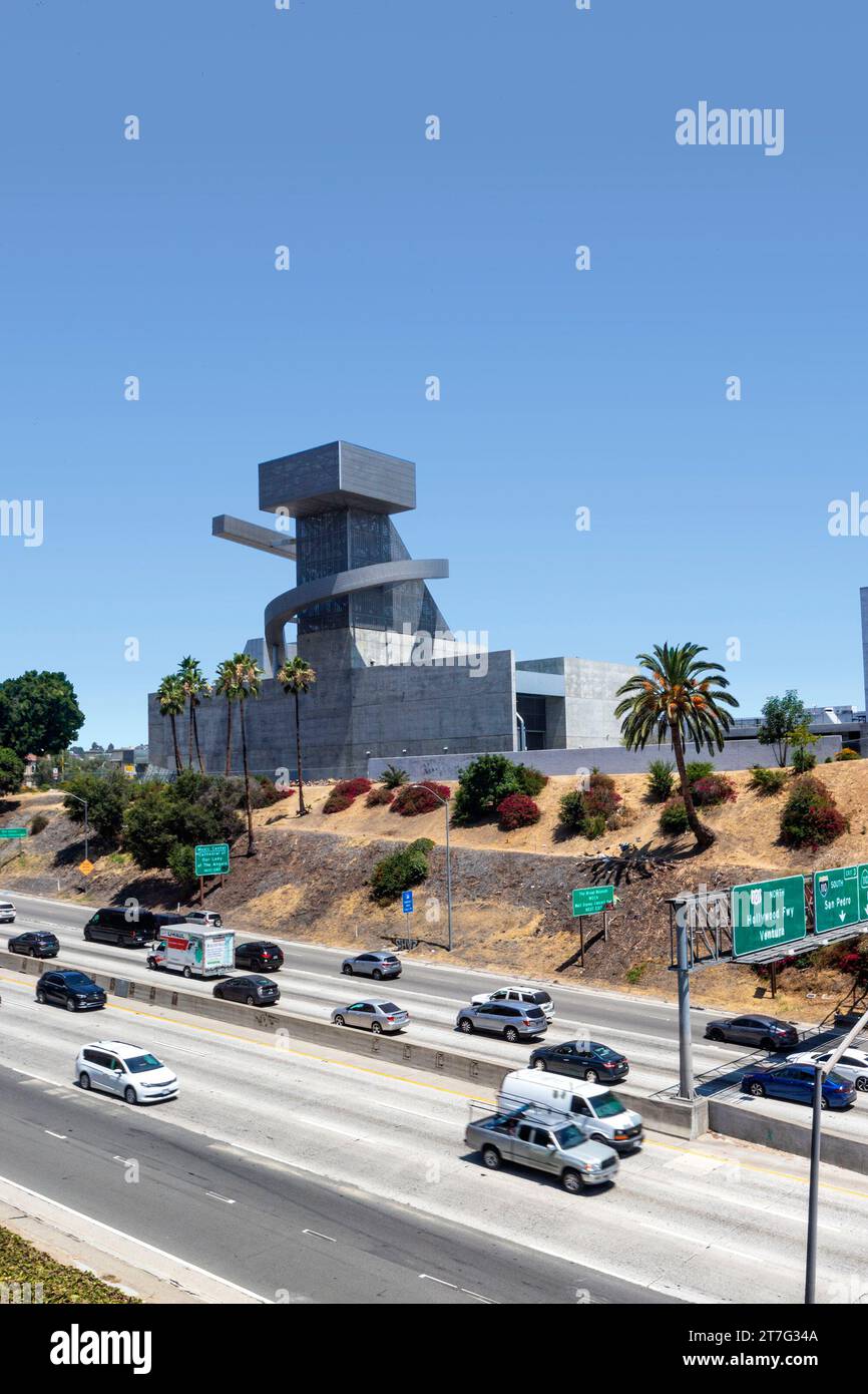Ramón C.Cortines School Visual & Performing Arts from Cathedral of Our Lady of the Angels  across freeway 101, Los Angeles California USA Stock Photo
