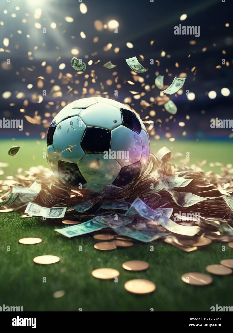 Symbolbild. KI generiert. Geld im Profifußball. *** Symbolic image AI ...