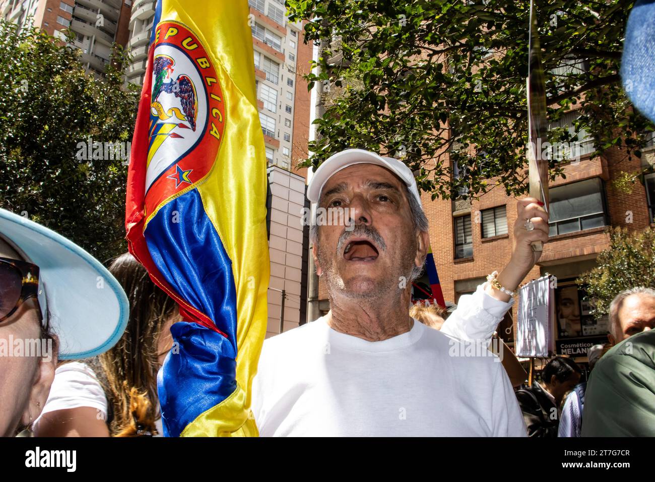Bogota, Colombia - 14th November 2023. Citizen protest in front of the