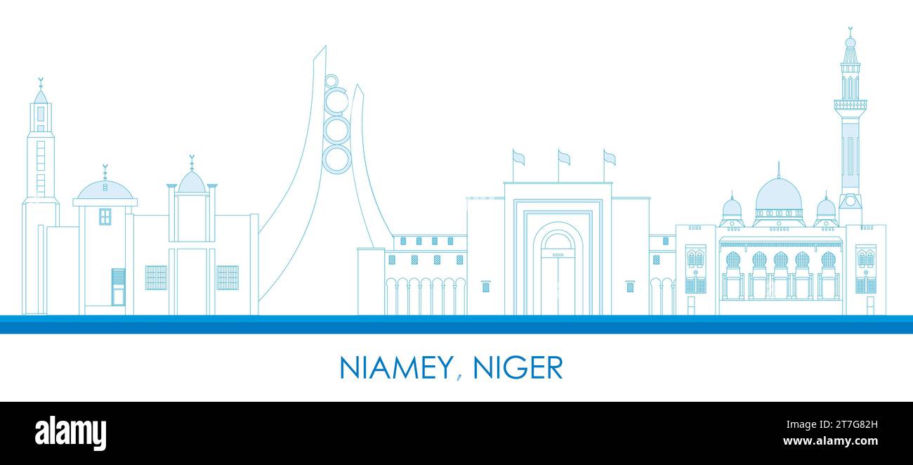 Outline Skyline panorama of city of Niamey, Niger - vector illustration Stock Vector