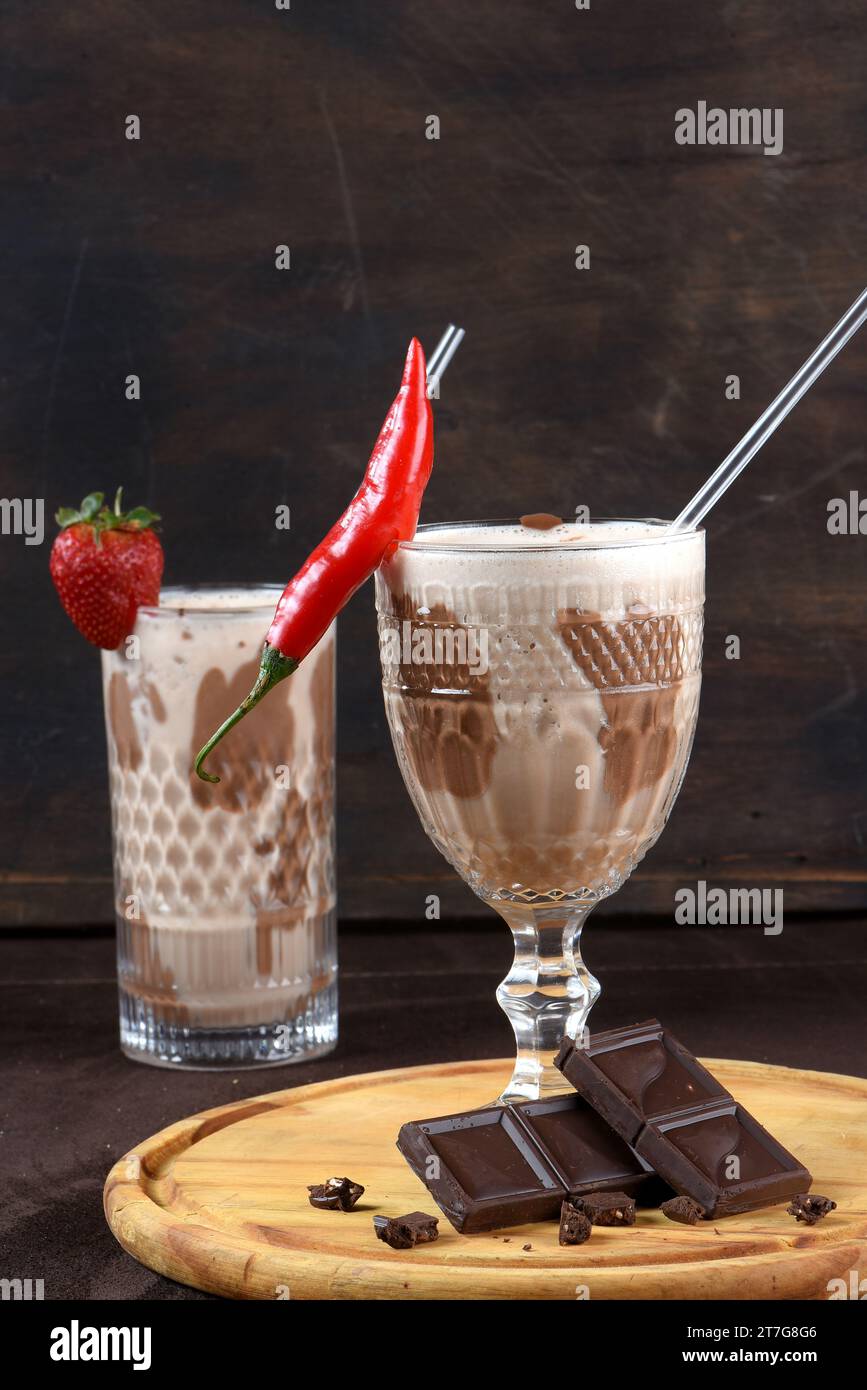 fresh tropical and healthy drink chocolate juice, natural fruit without