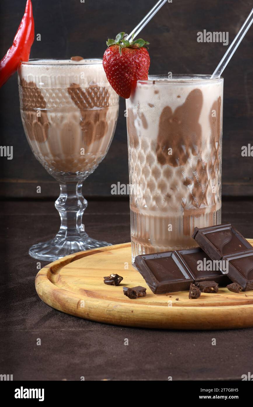 fresh tropical and healthy drink chocolate juice, natural fruit without