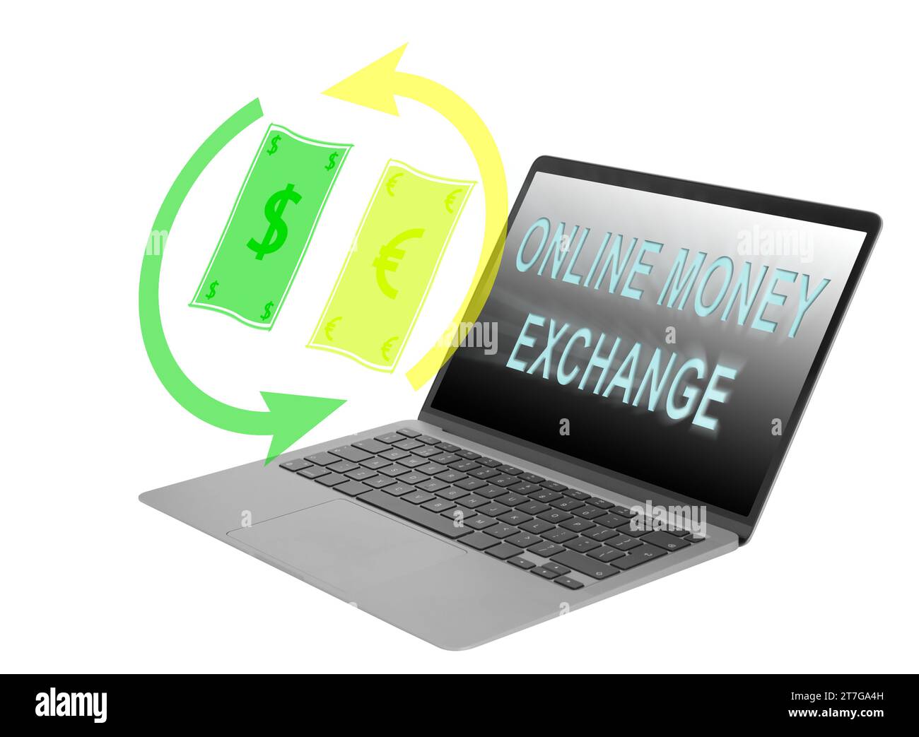 Online money exchange. Illustration of dollar and euro banknotes with ...