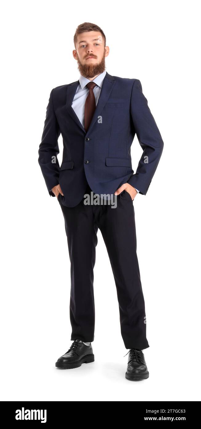Portrait of handsome businessman in suit on white background Stock ...