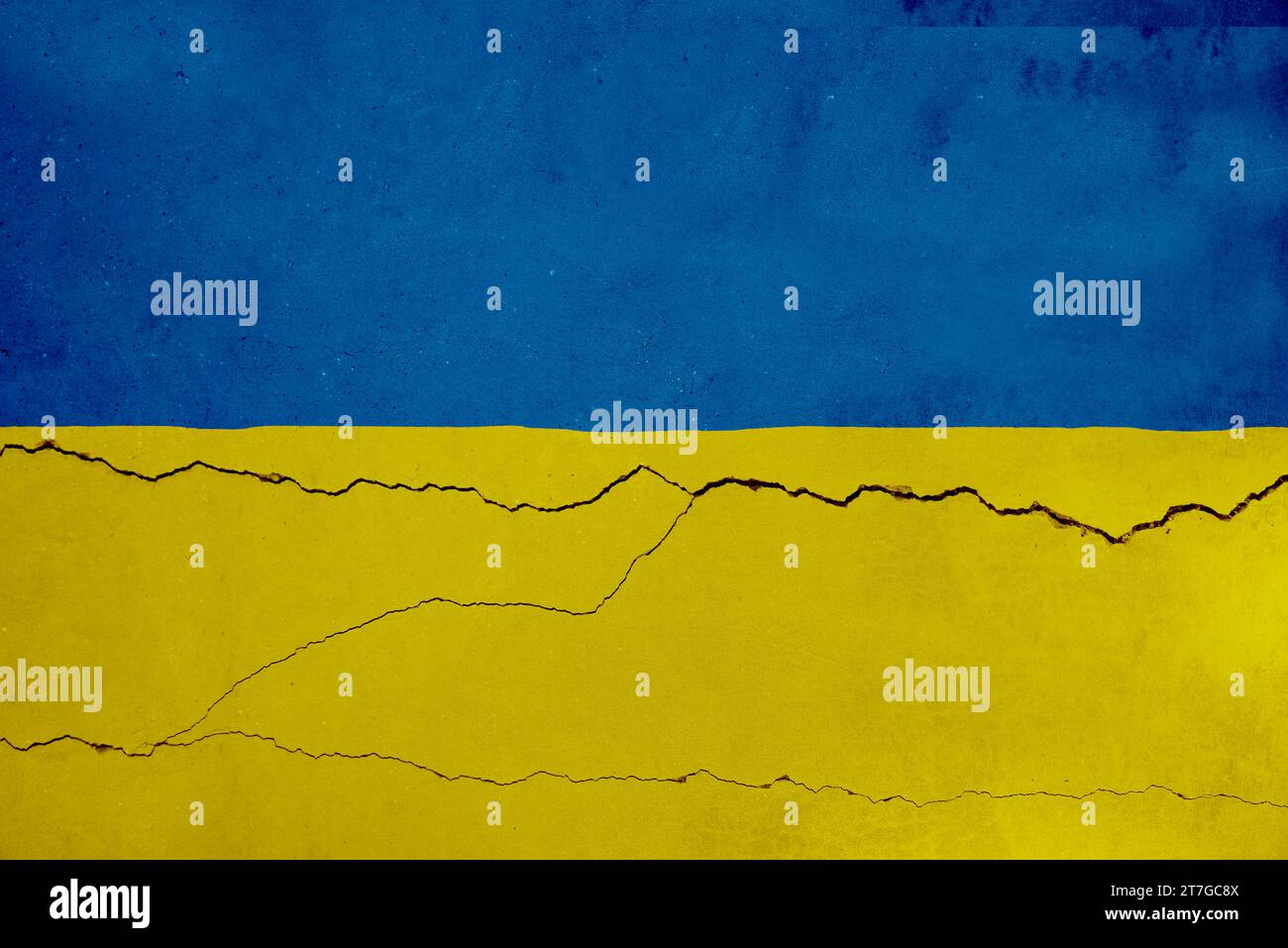 National flag of Ukraine painted on old cracked wall Stock Photo