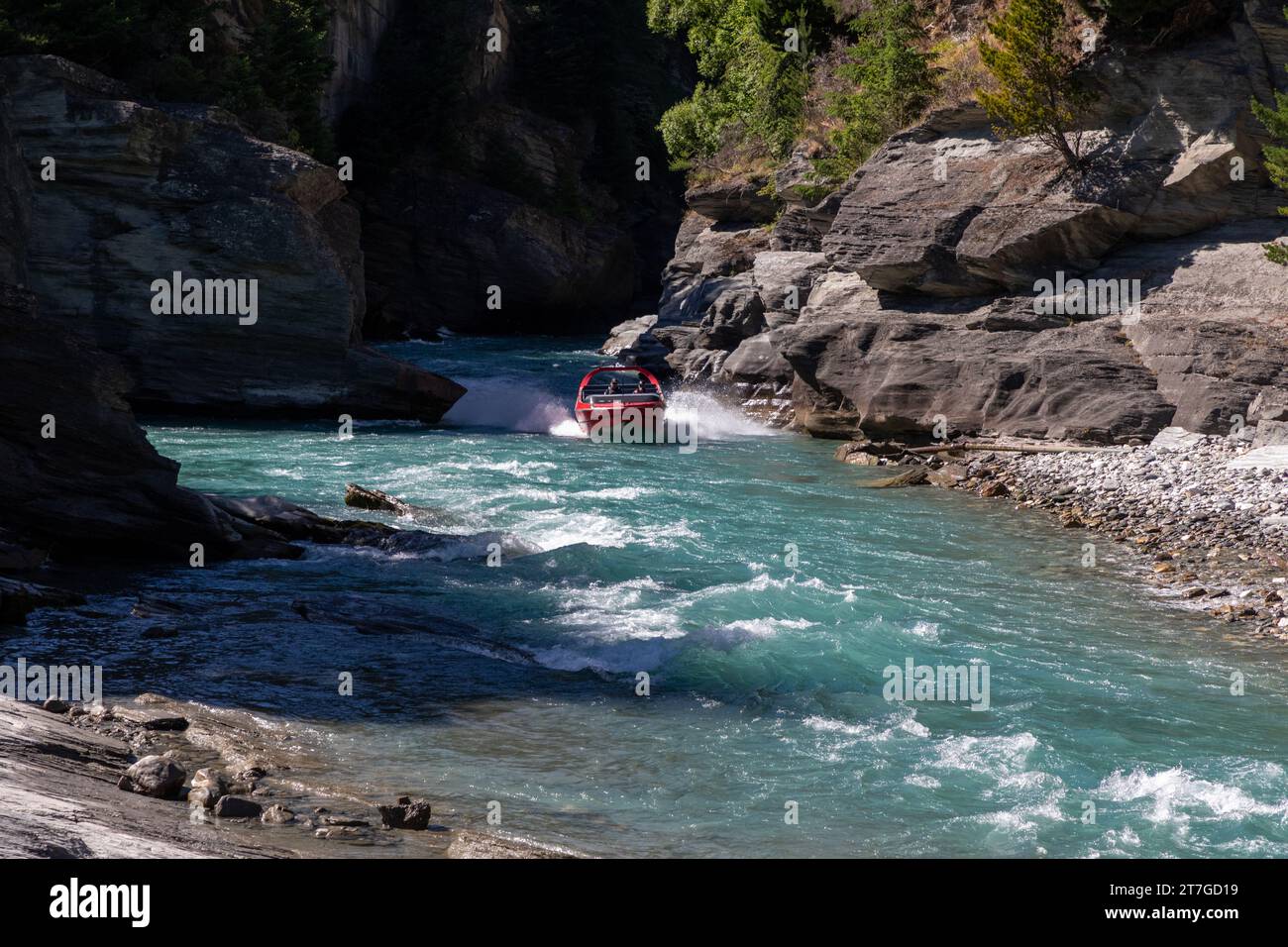 Exciting Shotover River Canyons in Queenstown has a famous bridge and an area for extreme sports. Stock Photo