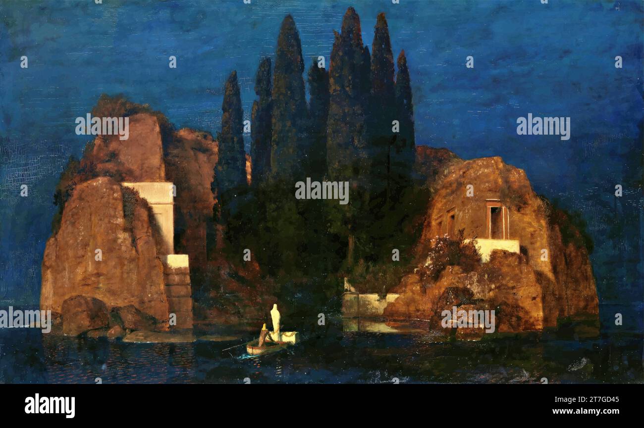 'Isle of the Dead, second version, 1880 (oil on wood) Artist by Bocklin, Arnold (1827-1901) / Swiss' Stock Vector