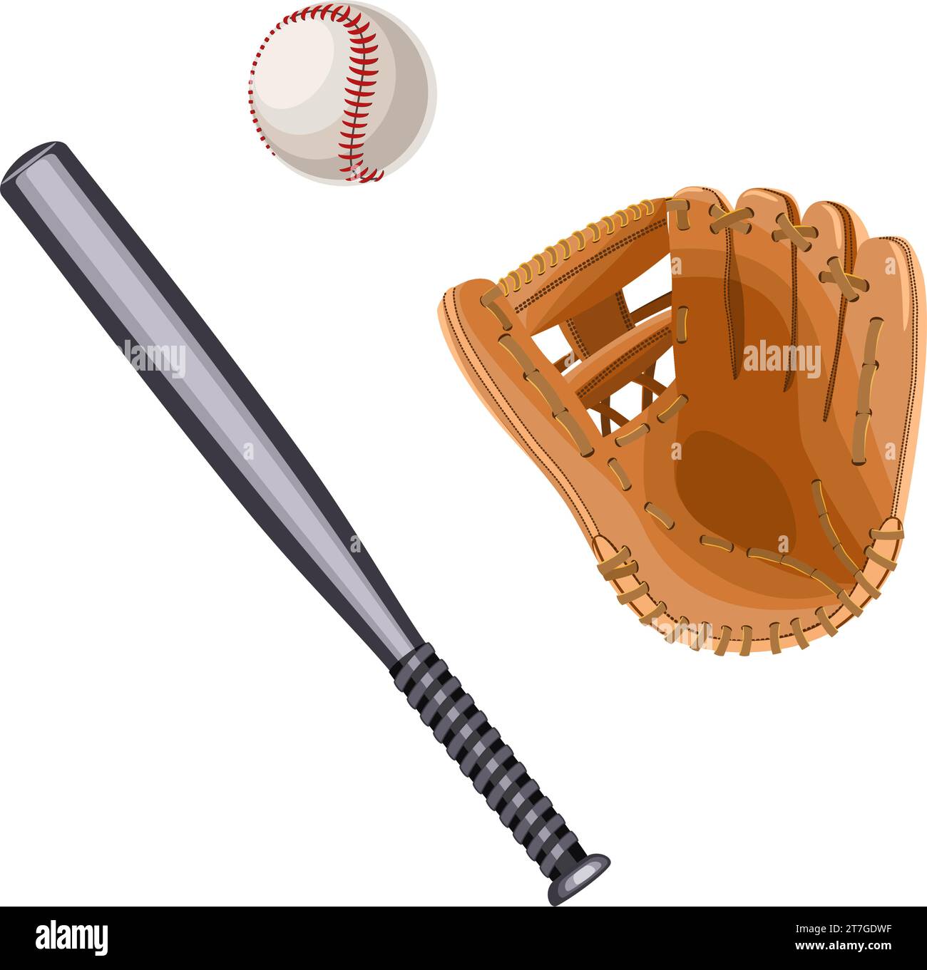 Baseball glove, ball and bat isolated on white background. Vector illustration Stock Vector