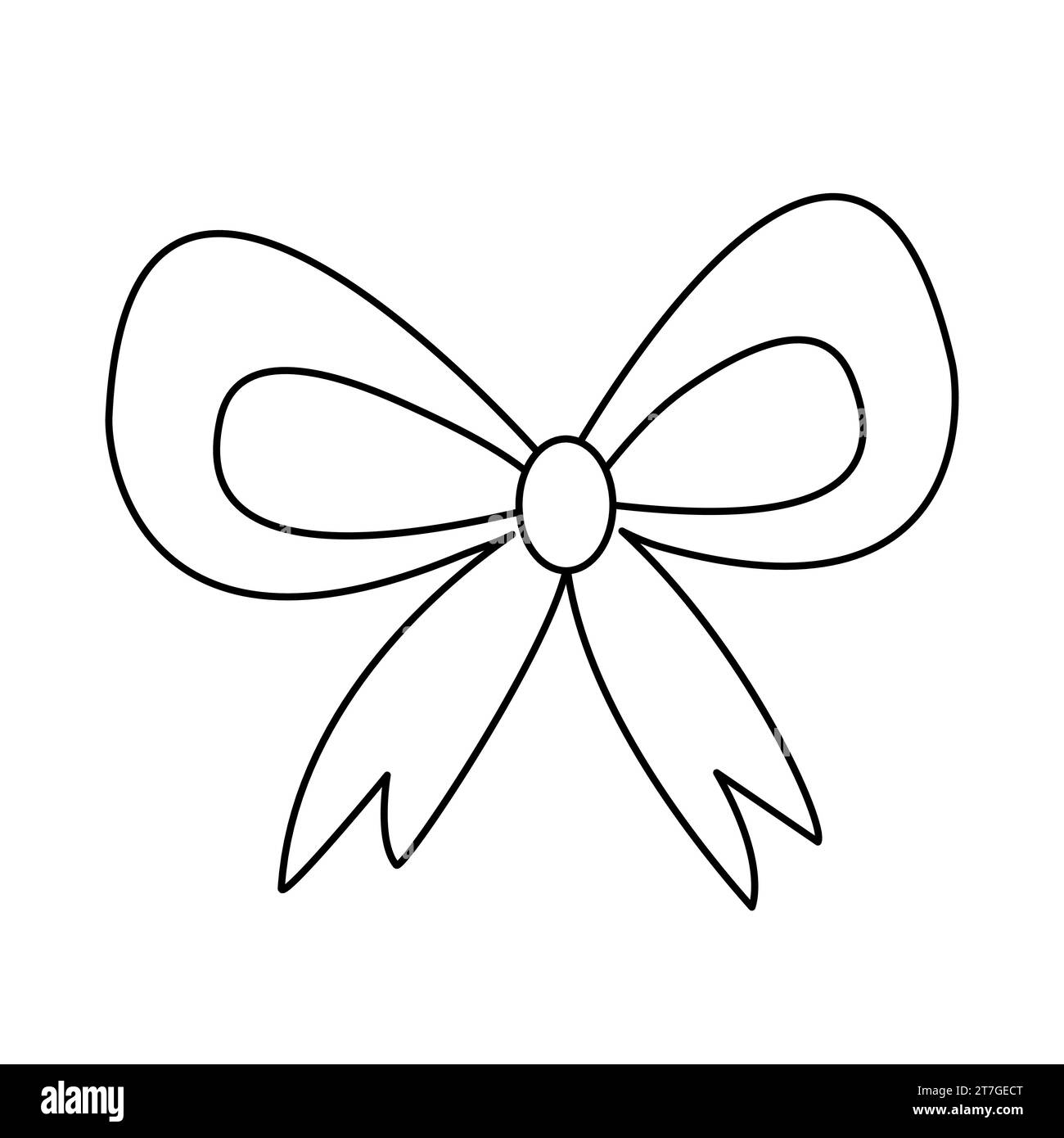 Doodle style gift bow, flat vector outline illustration for kids coloring book Stock Vector