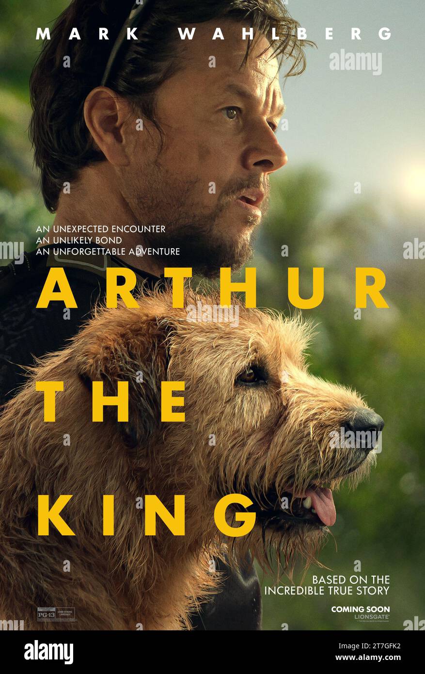 RELEASE DATE: February 22, 2024. TITLE: Arthur The King. STUDIO: Lions Gate Films. DIRECTOR: Simon Cellan Jones. PLOT: An adventure racer adopts a stray dog named Arthur to join him in an epic endurance race. STARRING: MARK WAHLBERG as Michael poster art. (Credit Image: © Lions Gate Films/Entertainment Pictures/ZUMAPRESS.com) EDITORIAL USAGE ONLY! Not for Commercial USAGE! Stock Photo