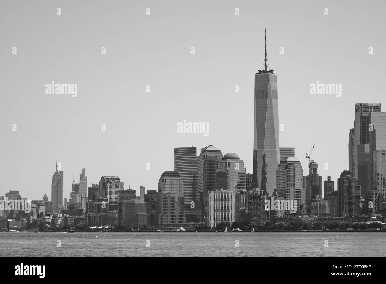 The World Trade Center and the Manhattan Skyline in New York City Stock Photo