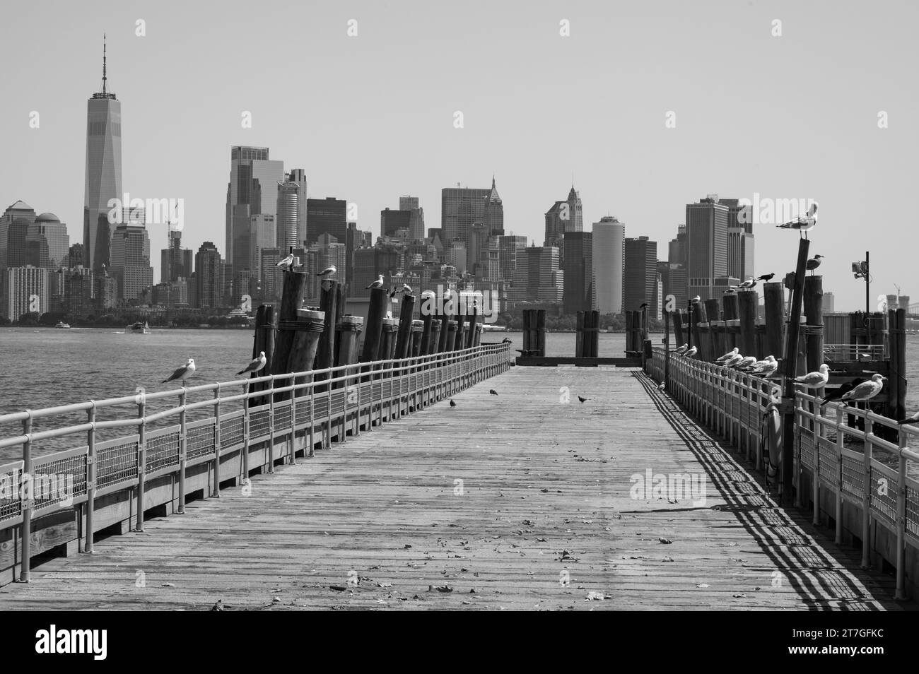 The World Trade Center and the Manhattan Skyline in New York City Stock Photo