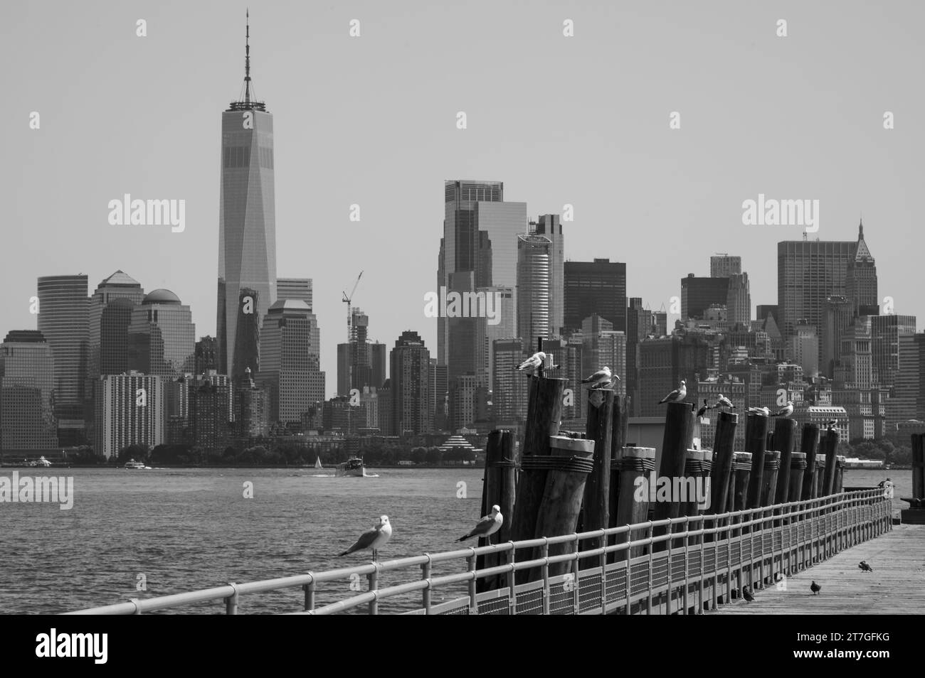The World Trade Center and the Manhattan Skyline in New York City Stock Photo
