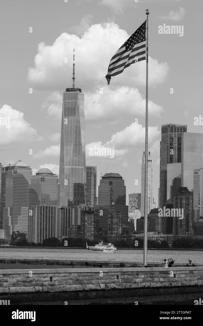 The World Trade Center and the Manhattan Skyline in New York City Stock Photo
