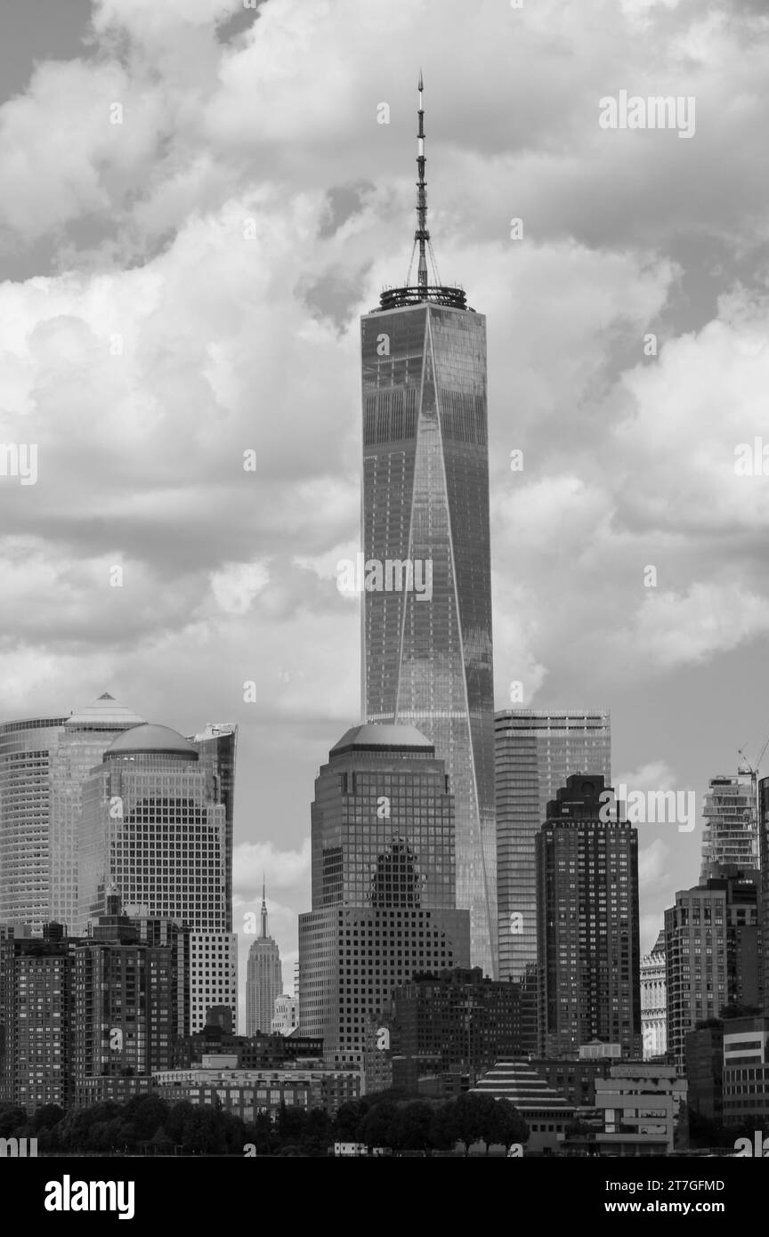 The World Trade Center and the Manhattan Skyline in New York City Stock Photo
