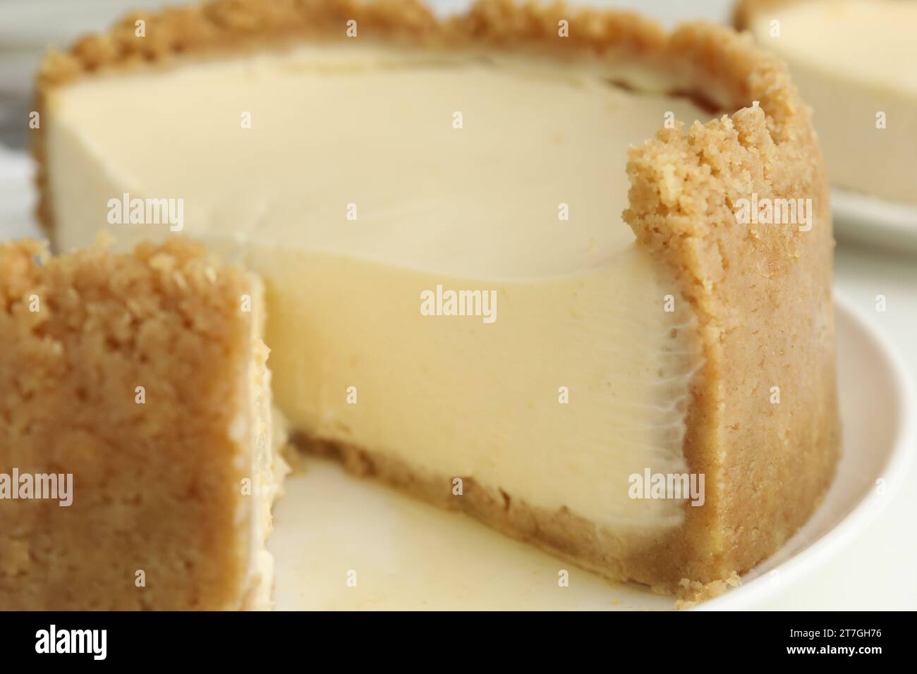 Tasty vegan tofu cheesecake on plate, closeup Stock Photo