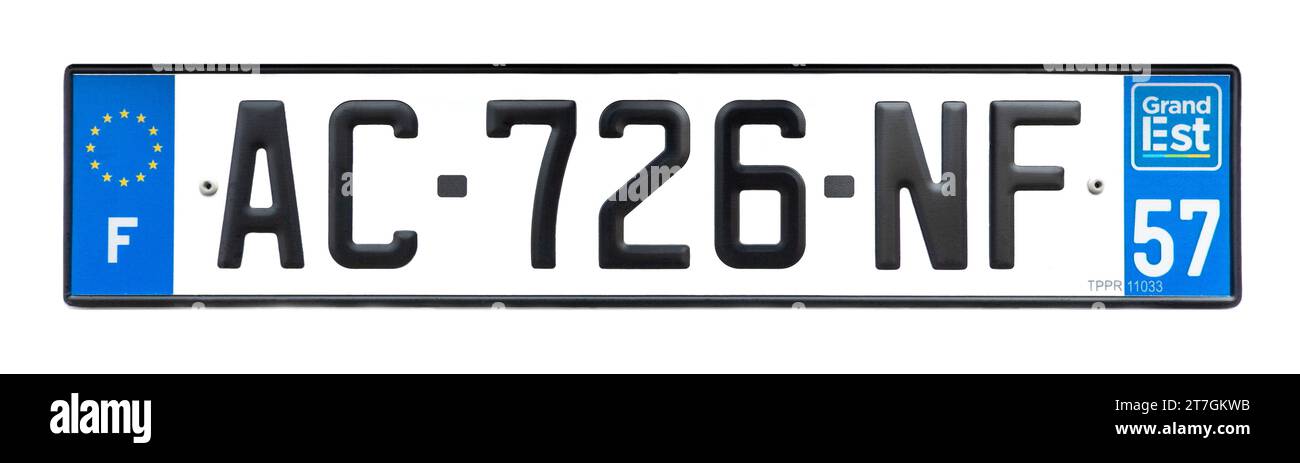 French license plate; vehicle registration number. France number plate. Stock Photo