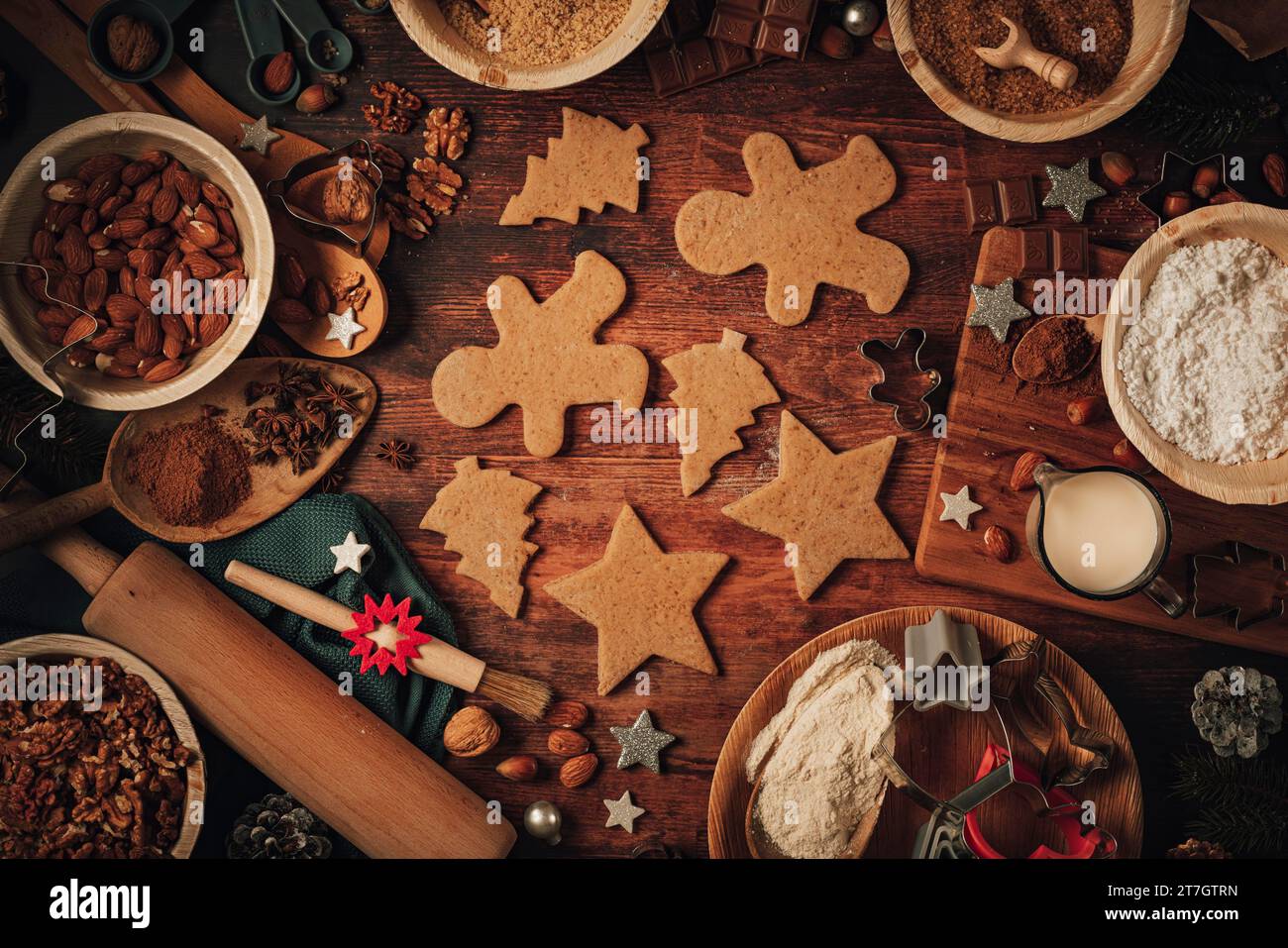 Christmas biscuit cutouts, baking ingredients, Christmas decorations