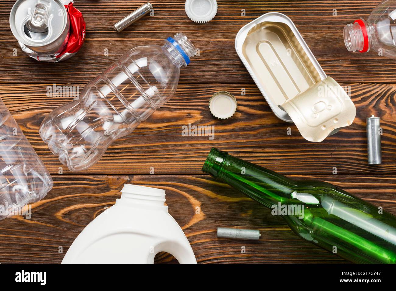 Layout recycling set sorting garbage table Stock Photo - Alamy