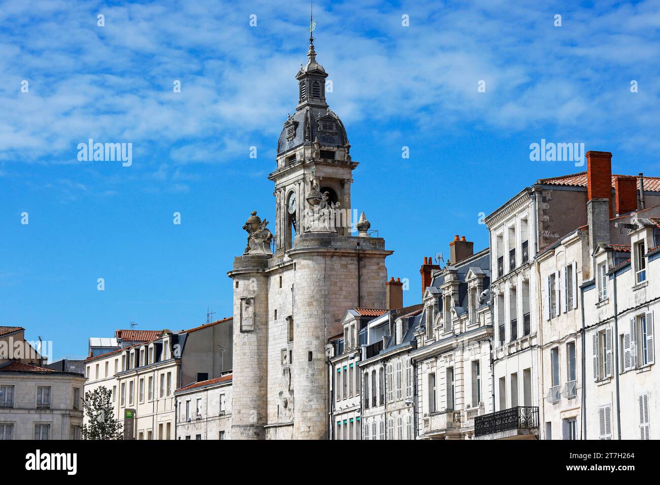 Clock tower in La Rochelle, Porte de la Grosse Horloge, Departement Charente-Maritime, France Stock Photo