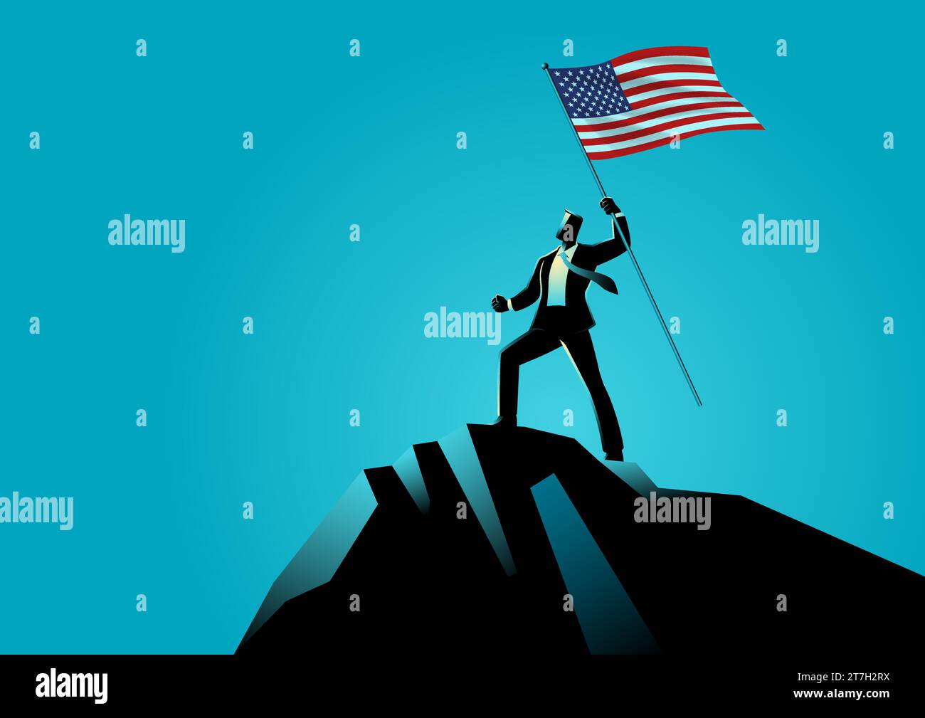 Business concept vector illustration of a businessman holding the flag ...
