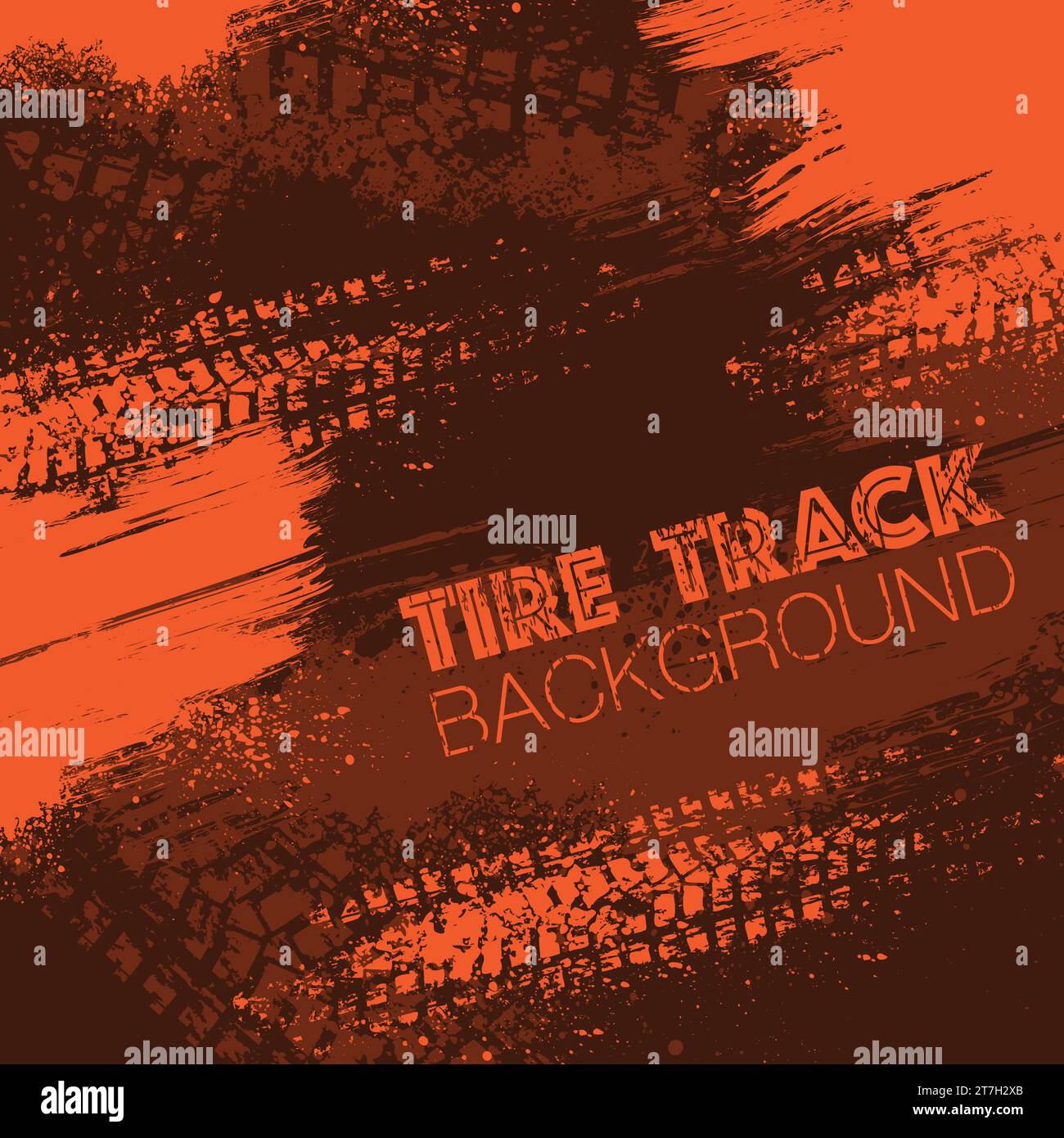 Grunge orange tire track background Stock Vector