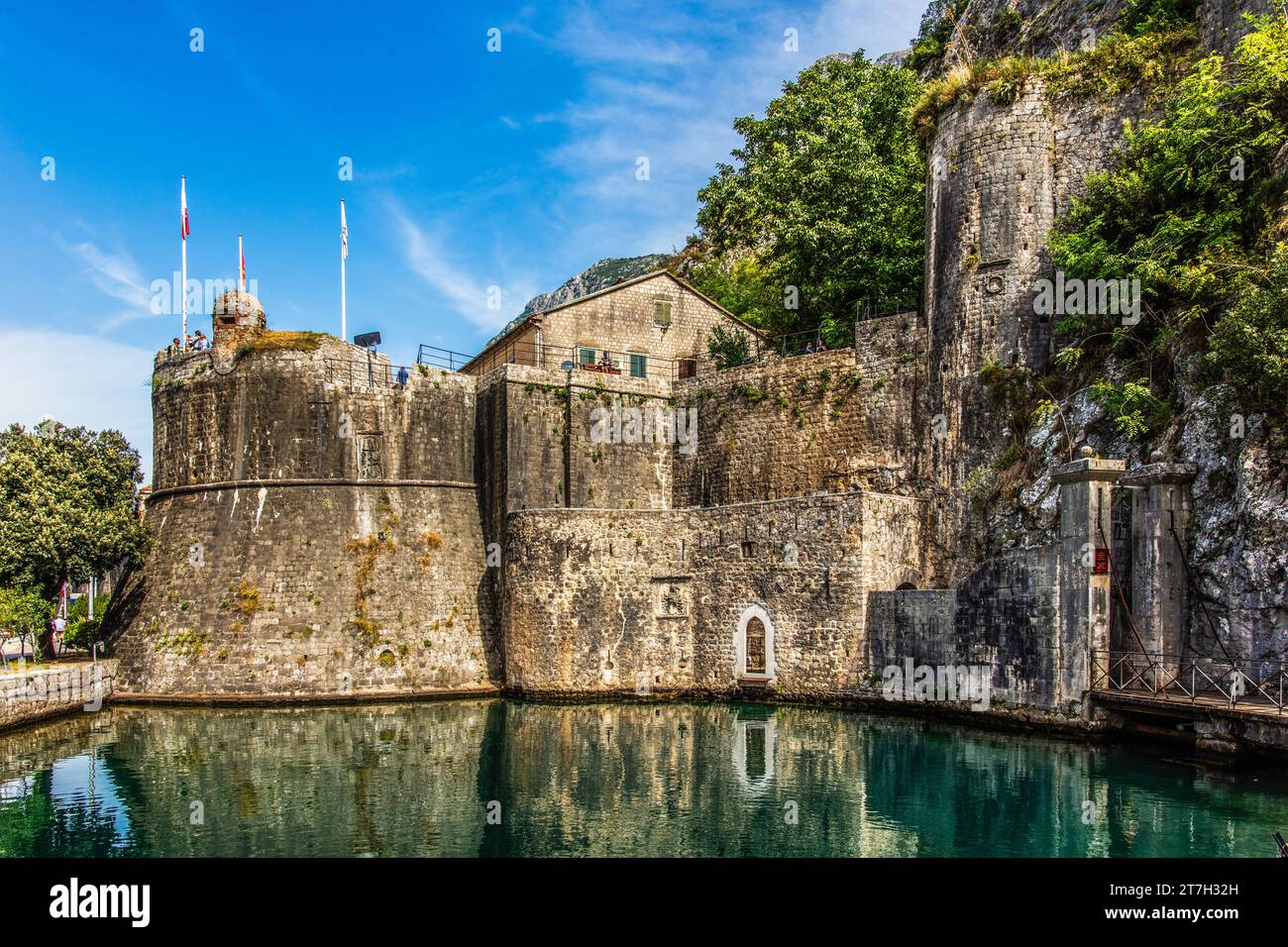 Fortress wall at Gurdic Gate, medieval town of Kotor with winding ...