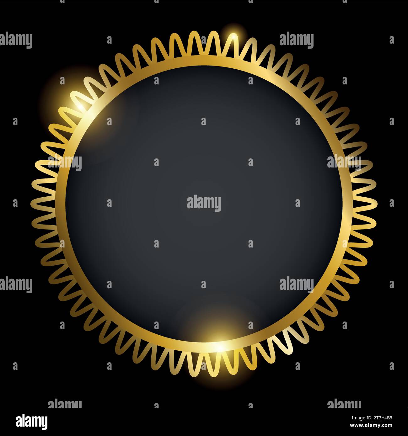 Golden round frame isolated on black background. Vector illustration Stock Vector