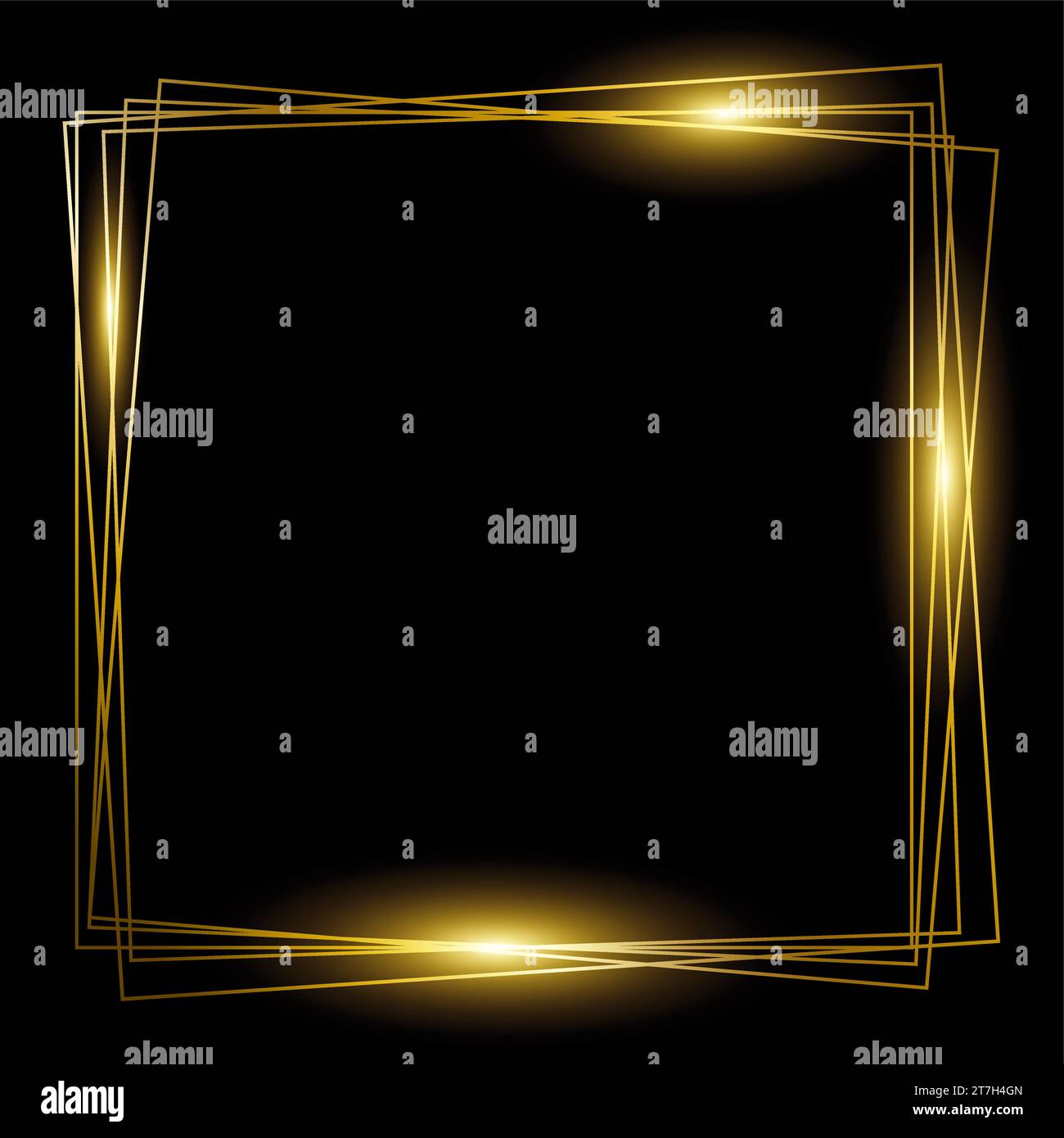 Gold squares frame on black background. Template design for festive frame, christmas, label or invitation Stock Vector
