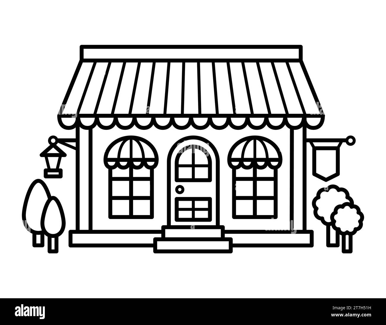 Cafe Restaurant Front Coloring Page For Children Stock Vector