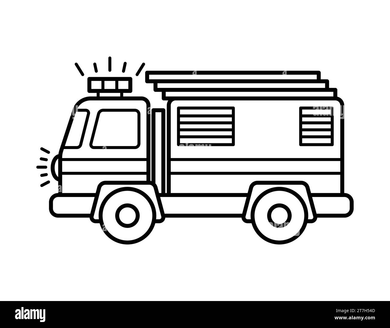 Fire Fighter Truck Coloring Page For Children Stock Vector