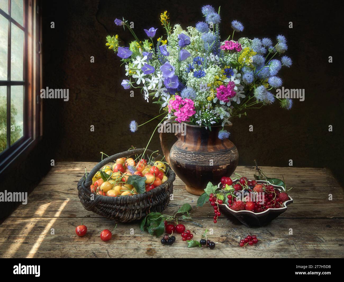Still life with bouquet of flowers Stock Photo - Alamy